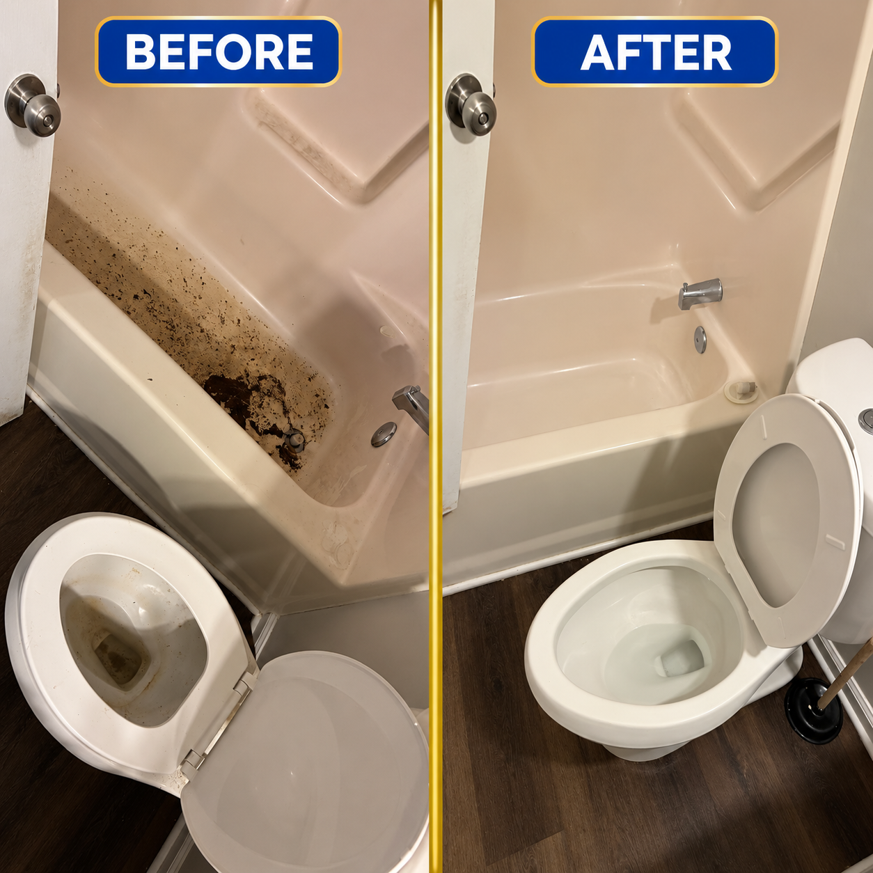 Bathroom before and after a detailed Wiser cleaning