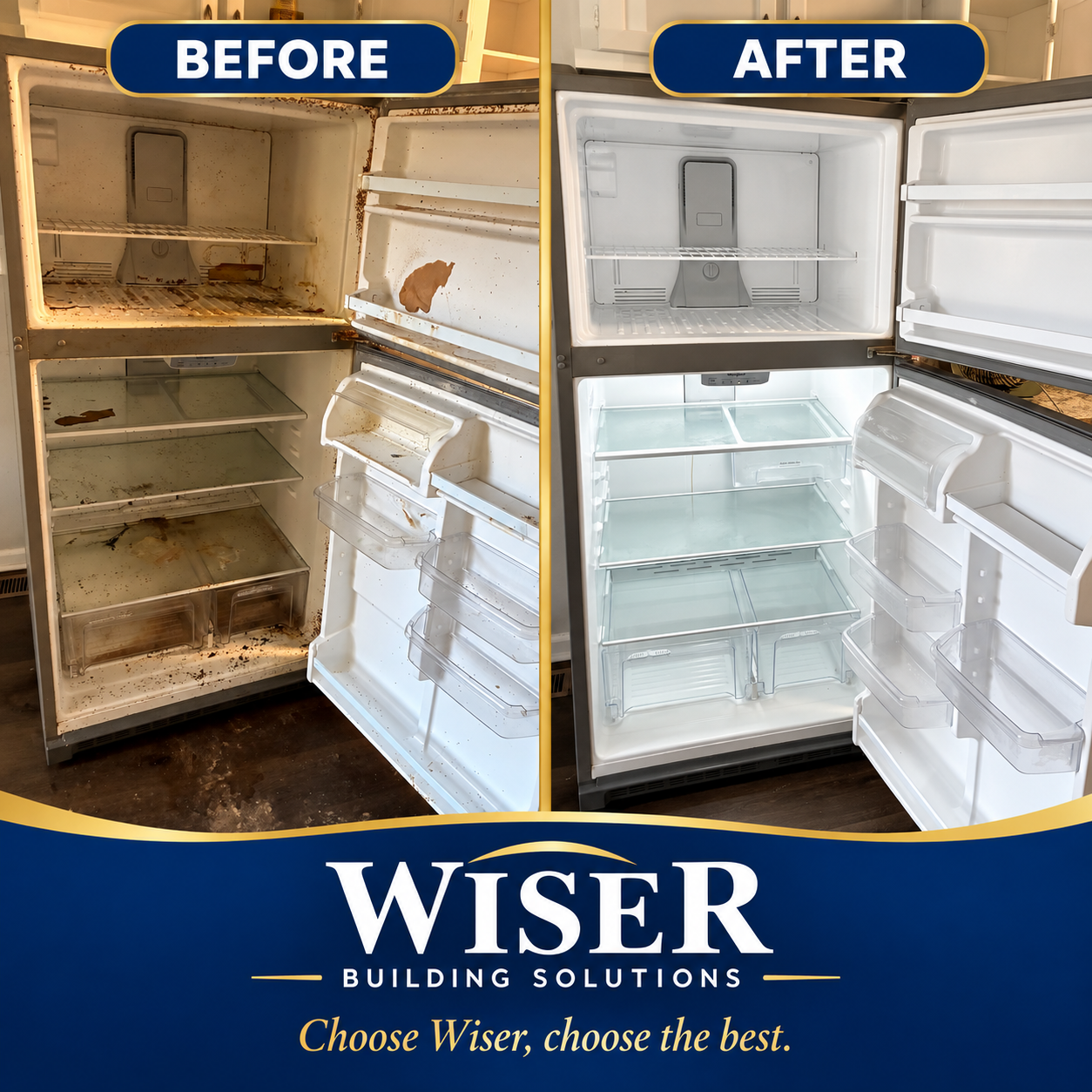 Refrigerator before and after a detailed Wiser cleaning
