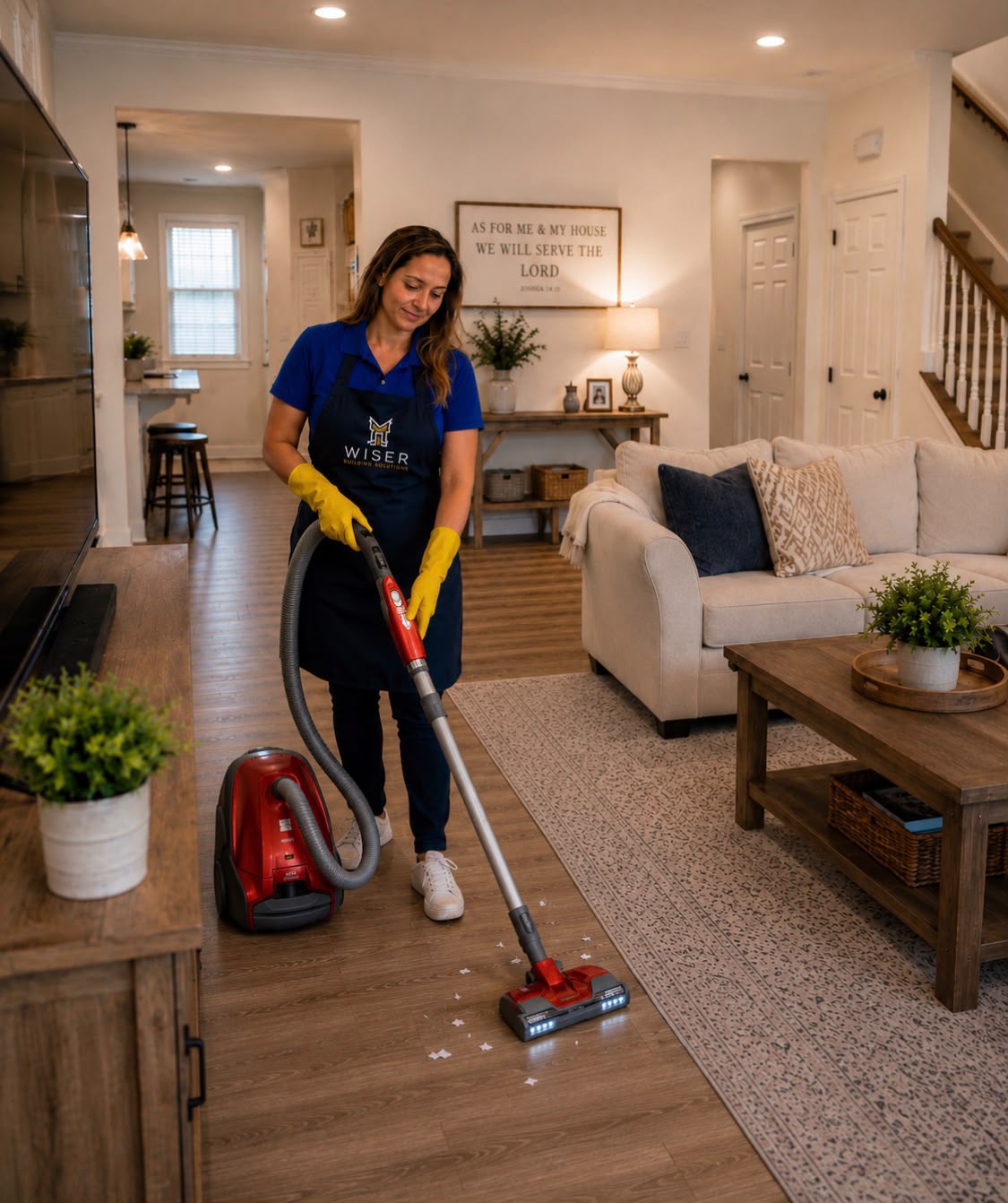 Wiser cleaner caring for a living room